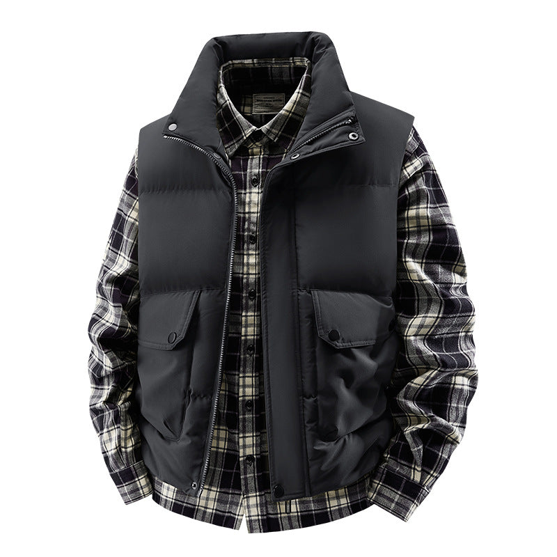 Men's Quilted Padded Vest with High Collar and Multifunctional Pockets Amarae