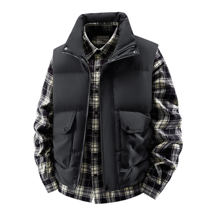 Men's Quilted Padded Vest with High Collar and Multifunctional Pockets Amarae