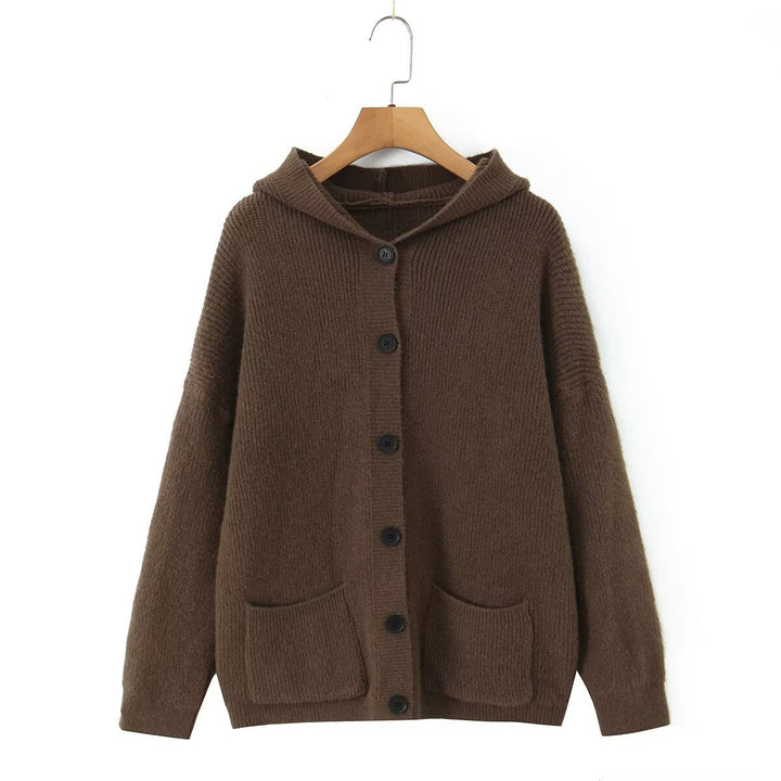 Ladies cozy knit sweaters with hood and pockets Lune London