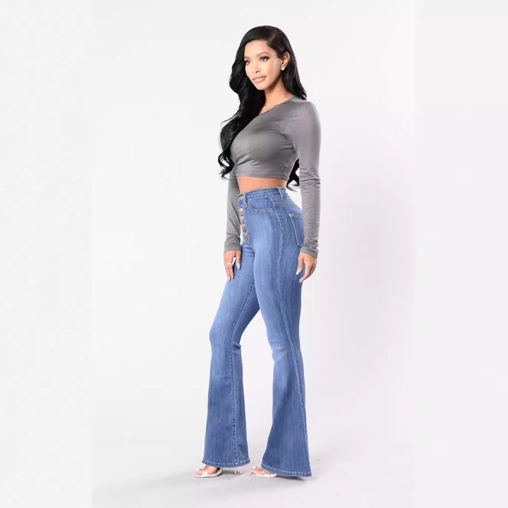 High waist bootcut jeans for women with vintage effects Lune London