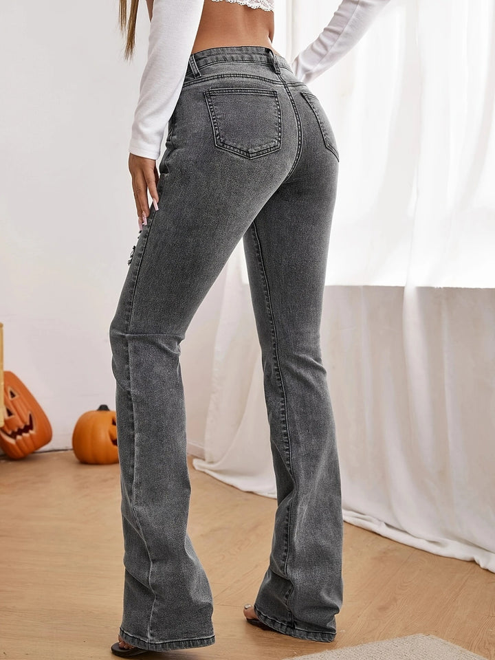 Women’s high-waisted flared jeans with pearl appliqué and shaping waistband Amarae