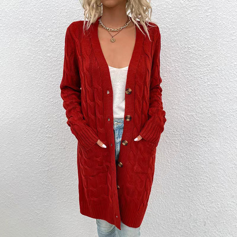 Ladies Long cardigan with buttons and practical pockets Lune London