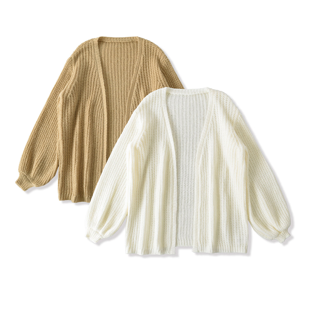 Women Open Chunky Knit Cardigan with Balloon Sleeves Amarae