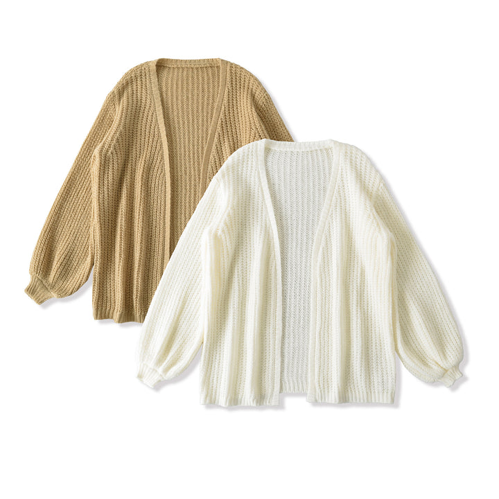 Women Open Chunky Knit Cardigan with Balloon Sleeves Amarae