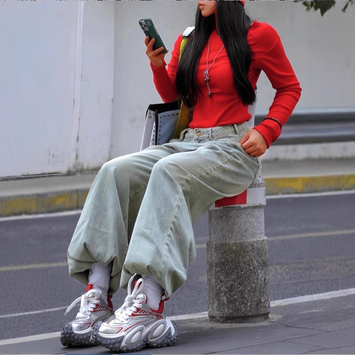 Women wide High-Waist Baggy Jeans with deep crotch and vintage wash Amarae