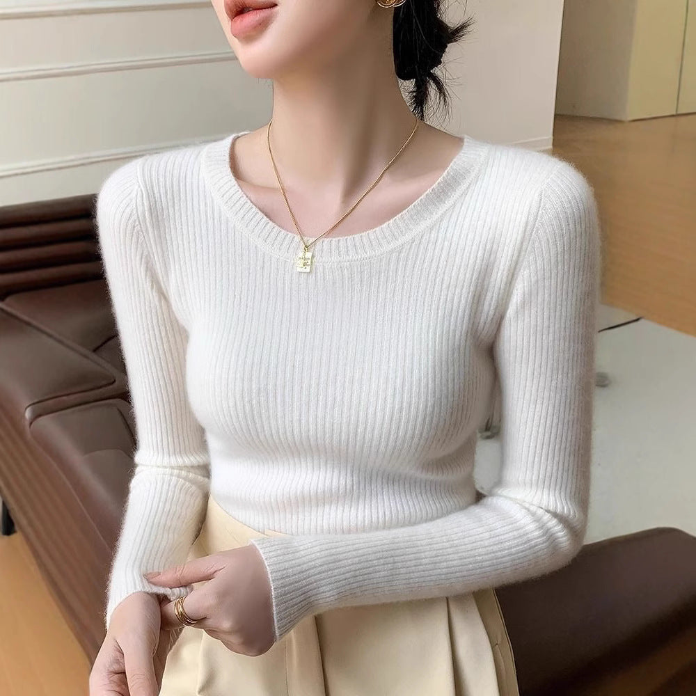 Pull-over en maille fine à côtes pour femmes avec col rond Chic & Stil