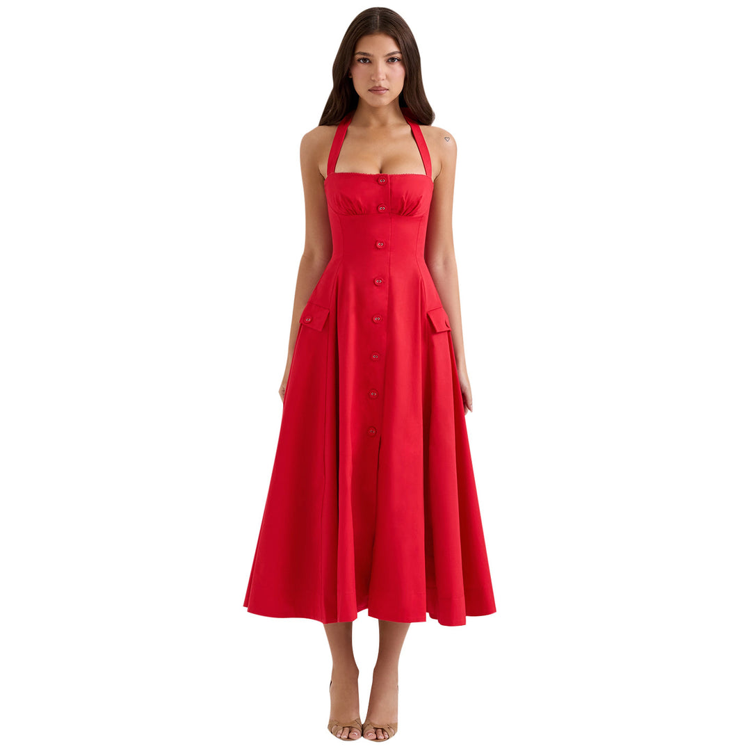 Lune London Buttoned Halter Neck Midi Dress