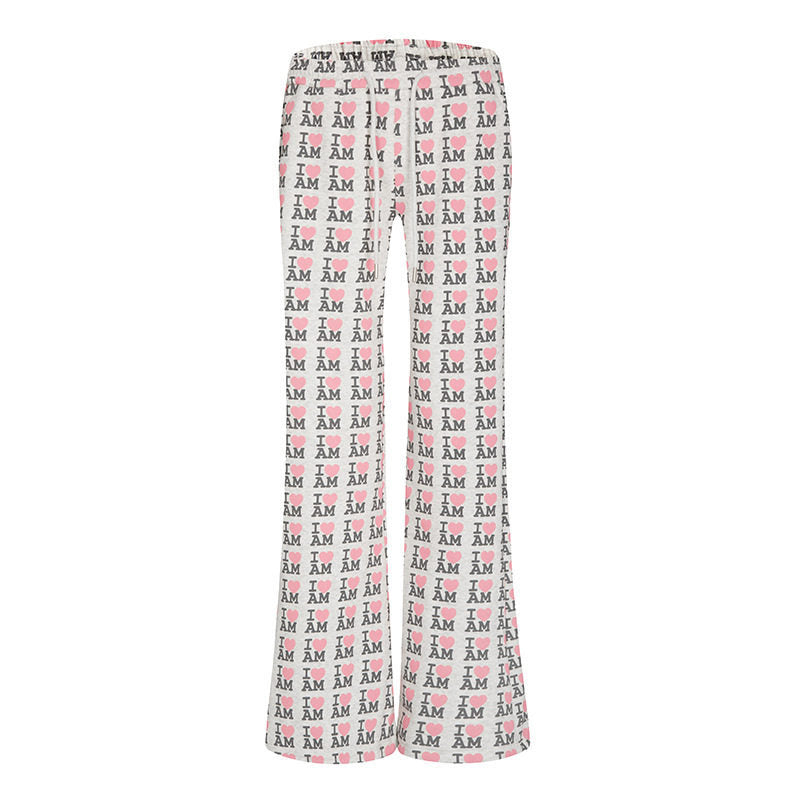 Women's High-Waist Lounge Pants with Flared Leg Cut, Drawstring and Allover Statement Print Amarae