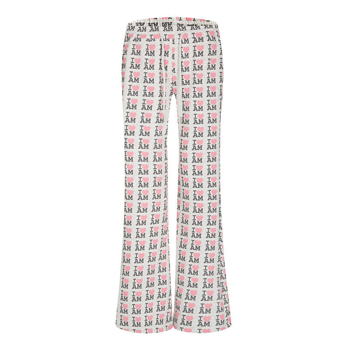 Women's High-Waist Lounge Pants with Flared Leg Cut, Drawstring and Allover Statement Print Amarae