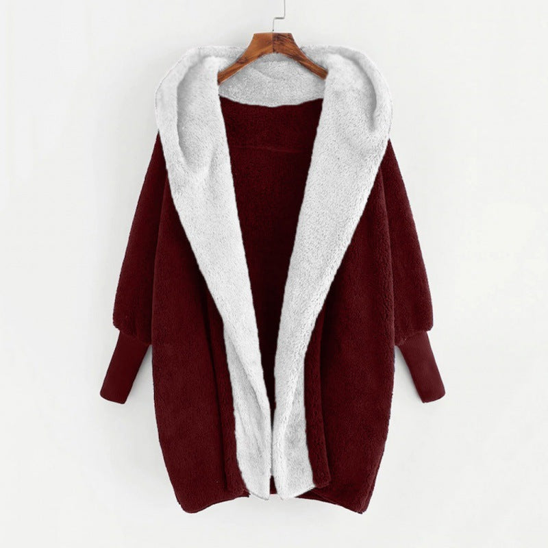 Women's Oversized Faux Fur Hooded Coat with Contrasting Teddy Lining and Ribbed Cuffs Amarae