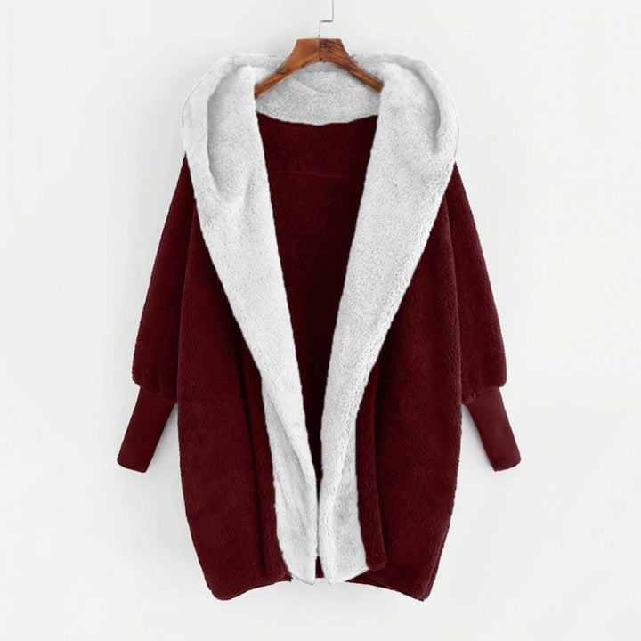 Women's Oversized Faux Fur Hooded Coat with Contrasting Teddy Lining and Ribbed Cuffs Amarae