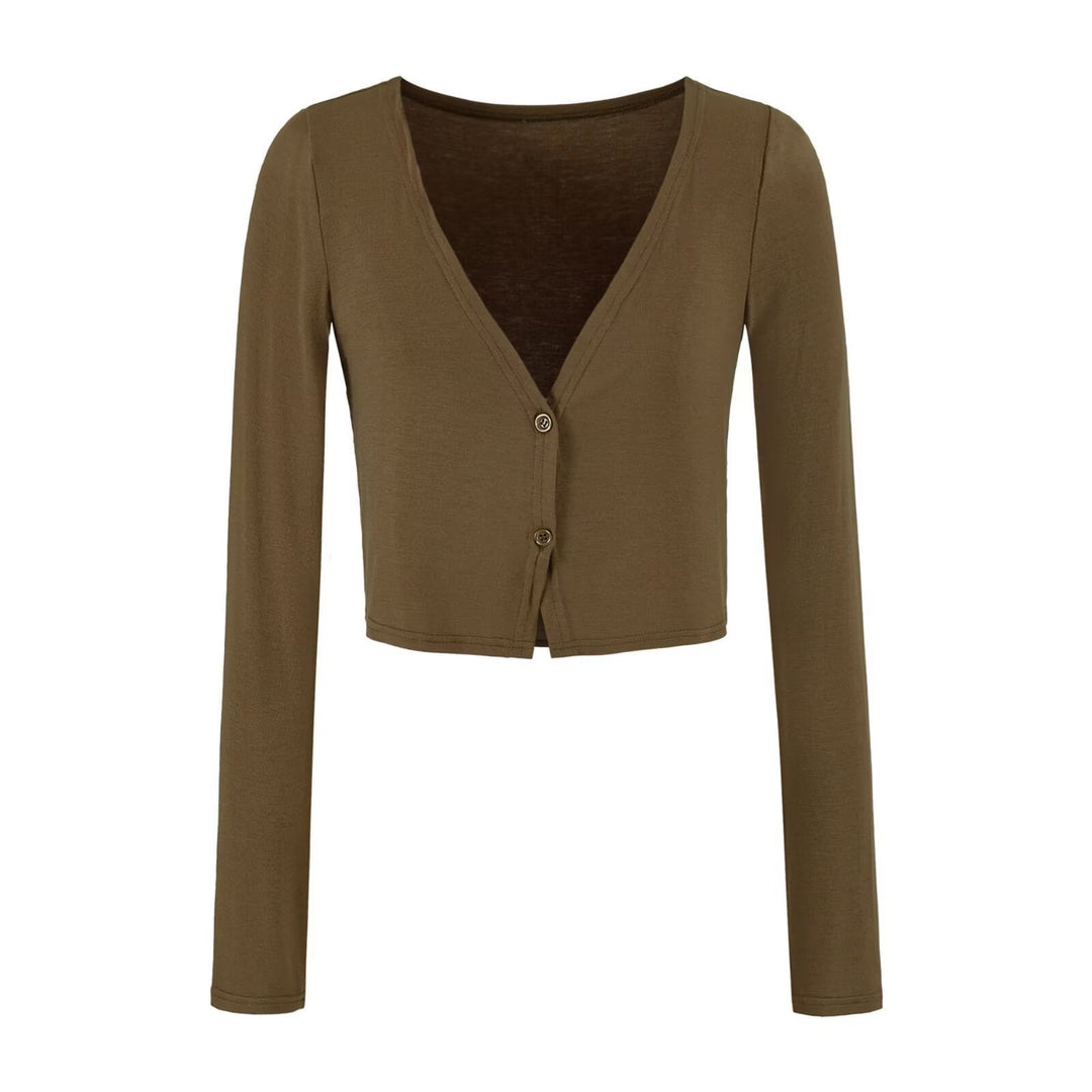 Women's Short Fine Knit Cardigan with Deep V-Neck and Button Front Amarae