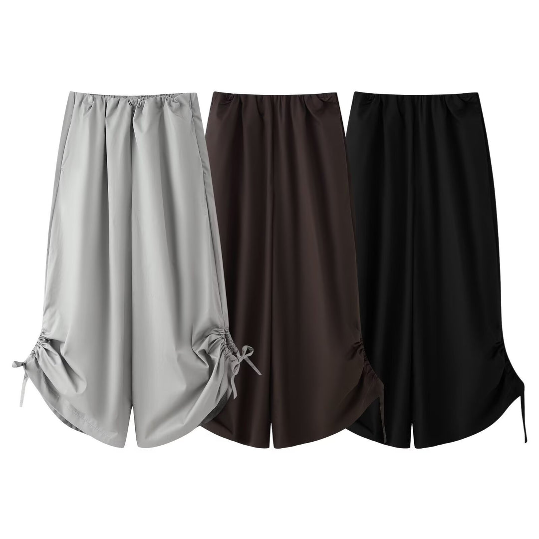 Women's Long Satin Maxi Skirt with Side Gatherings and Drawstring
