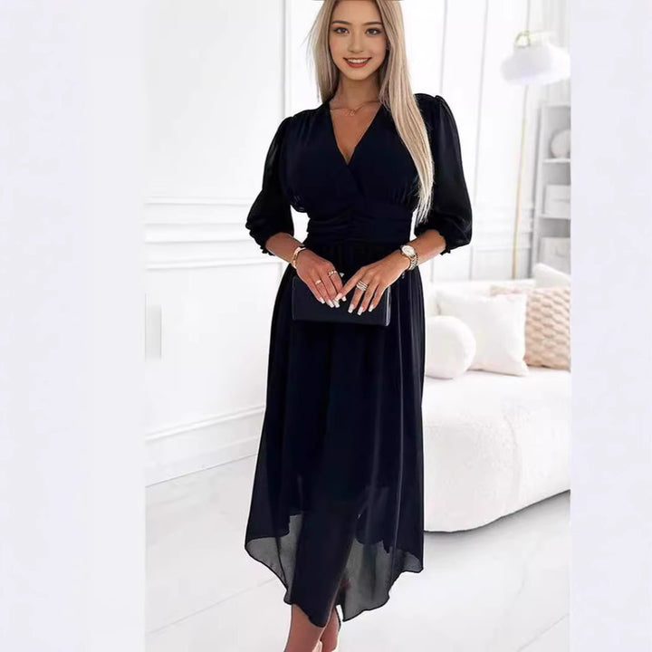 Woman Chic and Stylish V Neck Fluid Maxi Dress