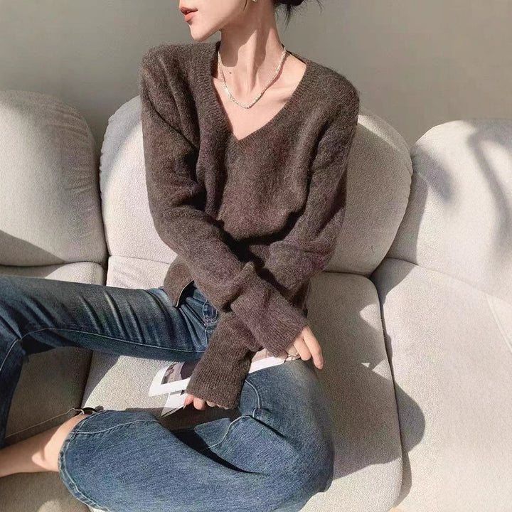 Cardigan en tricot à la mode pour femmes avec col en V et zips pratiques Chic & Stil