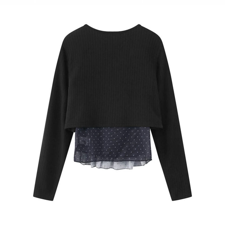 Women's Two-Piece Long Sleeve Top with Knot Front and Delicate Chiffon Under Top Amarae