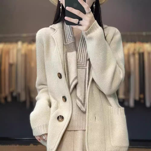 Oversized knit jacket for women with relaxed collar Amarae