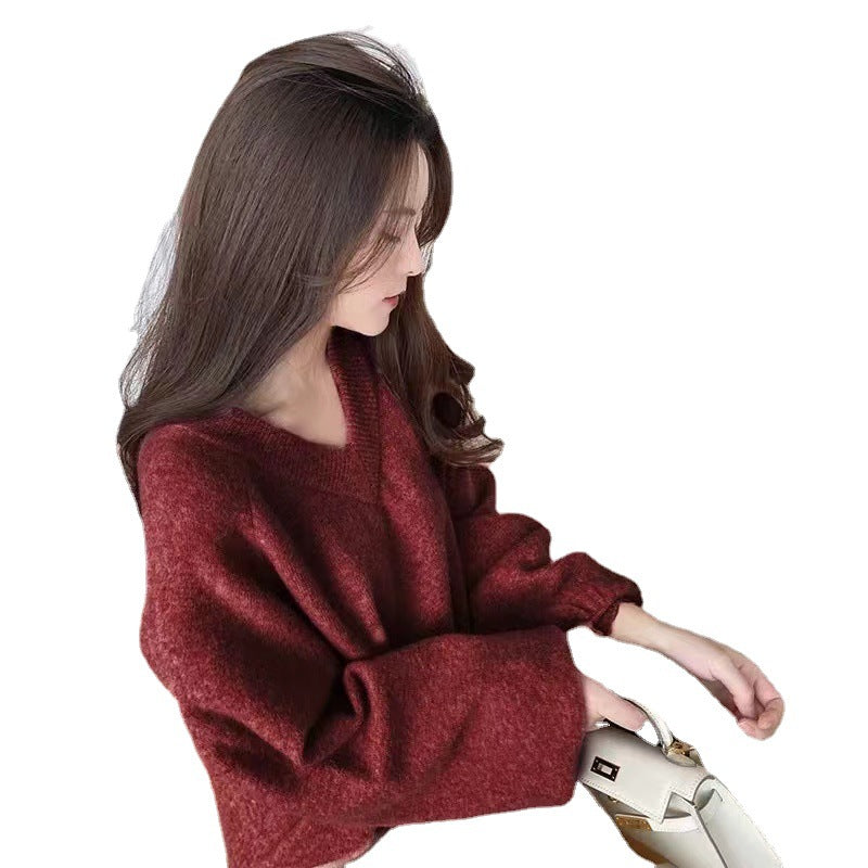 Pull surdimensionné pour femmes en V en matériau doux avec une coupe décontractée Chic & Stil