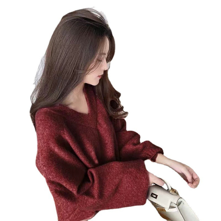 Pull surdimensionné pour femmes en V en matériau doux avec une coupe décontractée Chic & Stil
