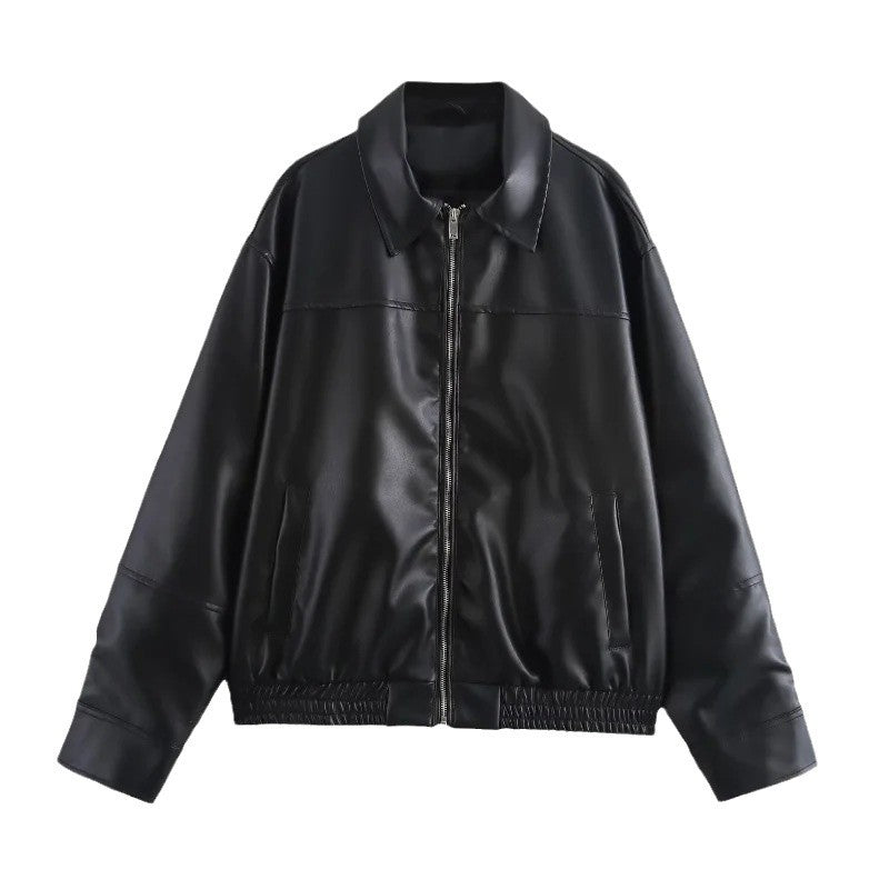 Fashion faux leather jacket for women with elastic waist Lune London
