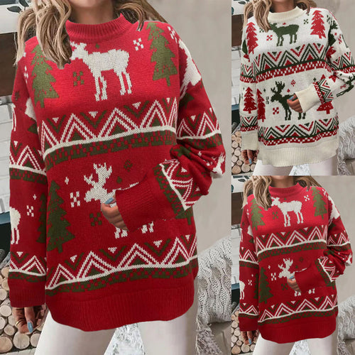 Comfortable Christmas sweater for ladies with festive pattern and high cut Amarae