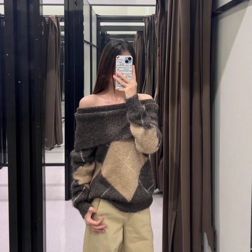 Pull en tricot épais pour femme avec motif en forme de diamant Chic & Stil