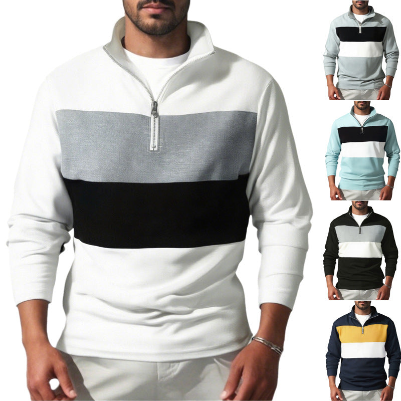 Sporty sweater for men with stand-up collar and zipper Lune London