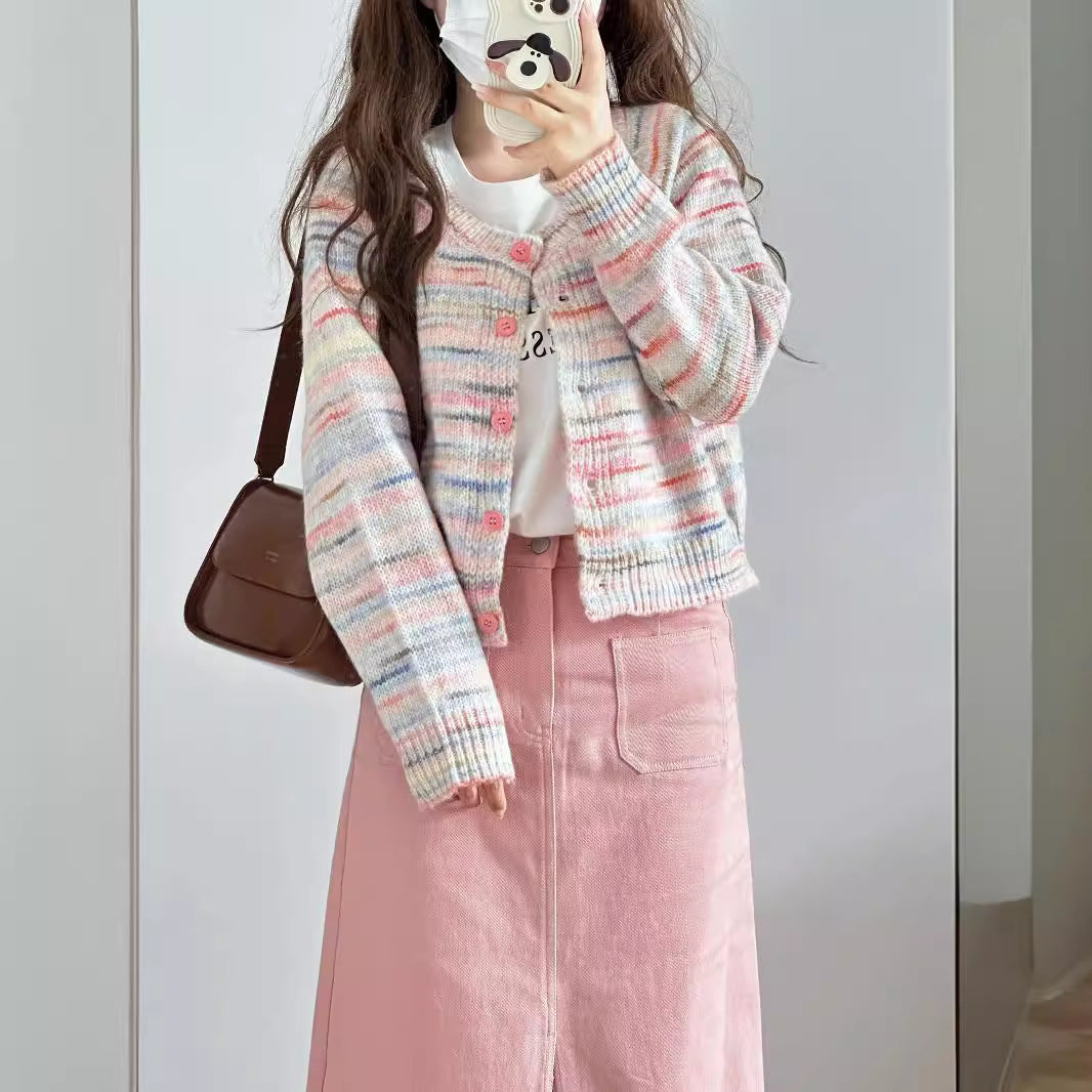 Women's knitted jacket with colorful pattern and delicate buttons Lune London