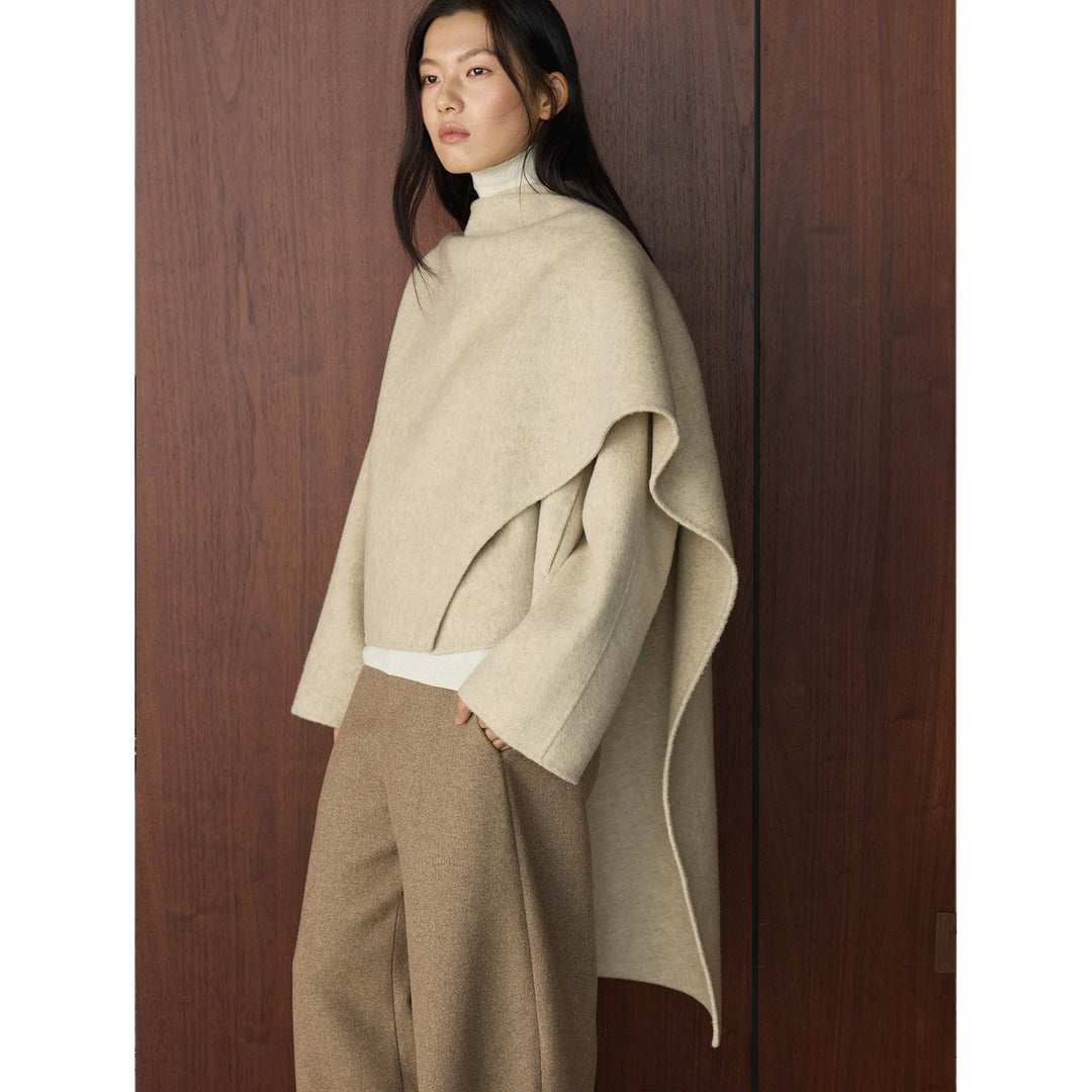 Women's Cape Coat with Asymmetrical Overlay and Wool Blend Amarae