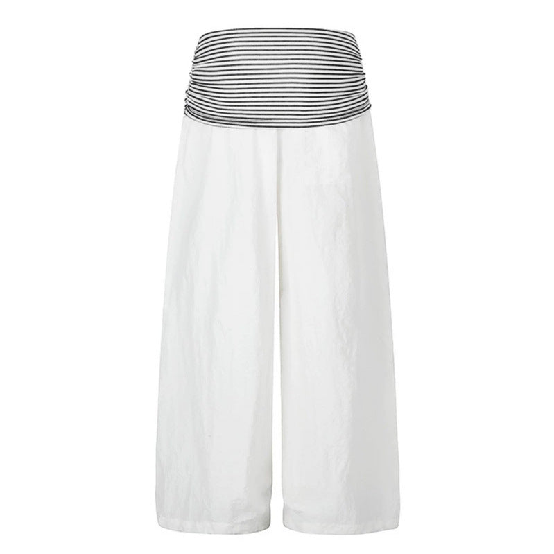 Women's Wide Palazzo Pants with High Striped Comfort Waistband and Statement Print Amarae