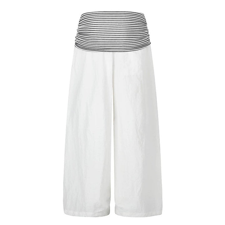 Women's Wide Palazzo Pants with High Striped Comfort Waistband and Statement Print Amarae