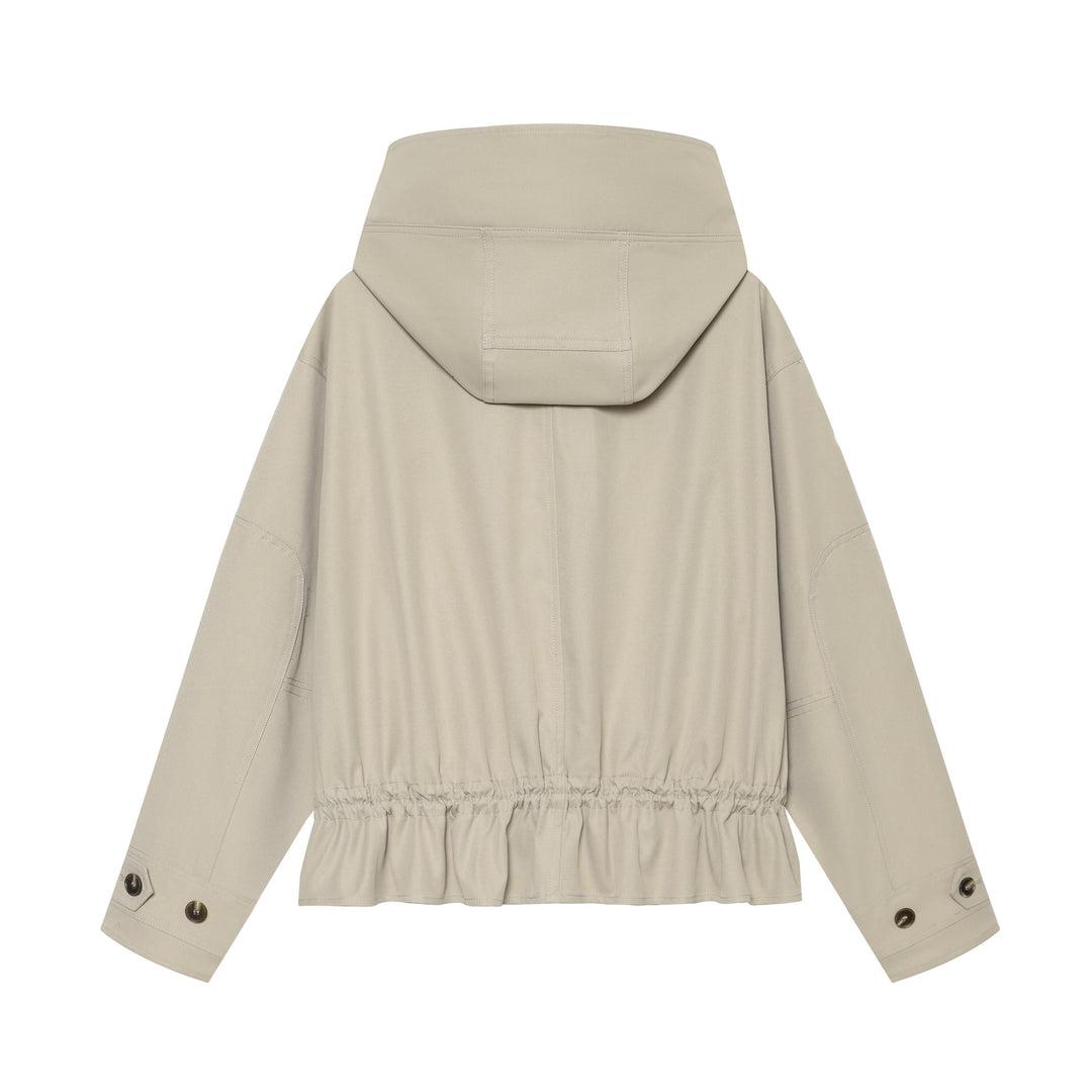 Women short parka with high funnel collar, drawstring waist and concealed button placket Amarae