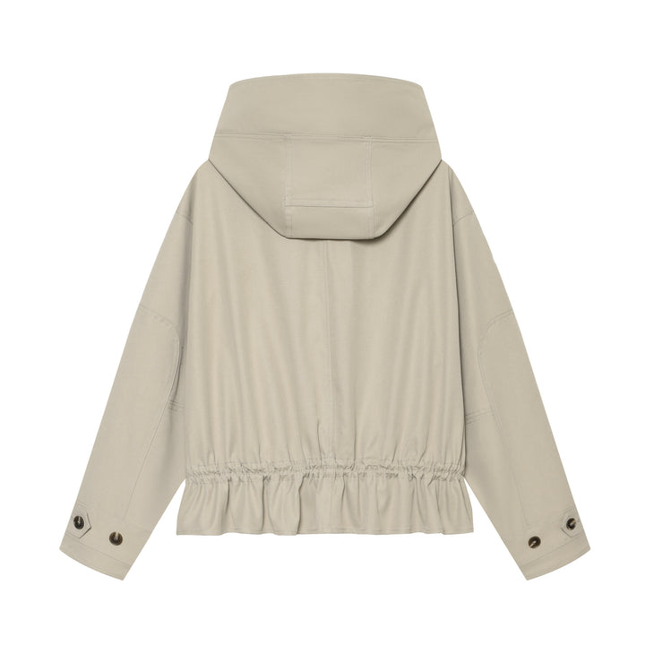 Women short parka with high funnel collar, drawstring waist and concealed button placket Amarae
