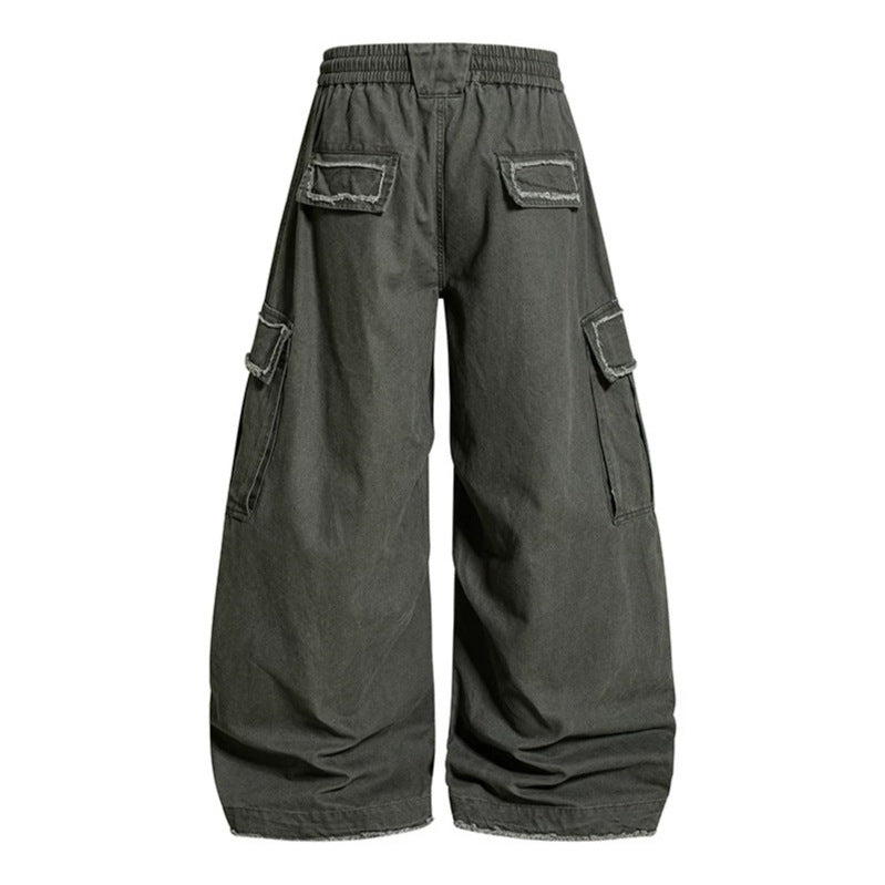 Women's Wide Cargo Pants with Elastic Waistband, Cargo Pockets, and Adjustable Hem Amarae