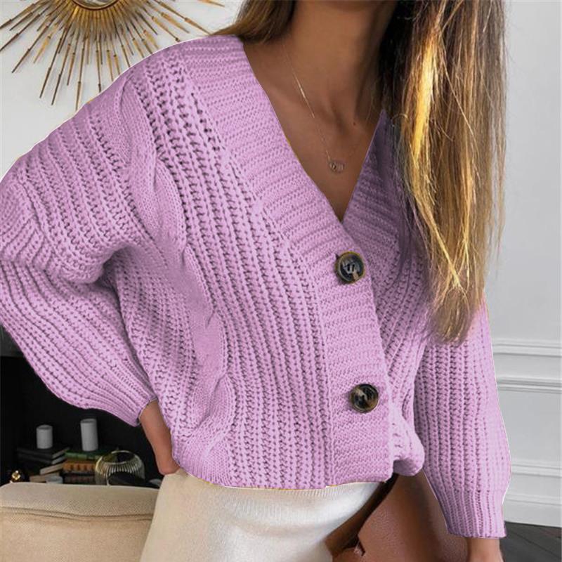 Ladies Thick Knit Cardigan with Generous V-Neck and Chic Decorative Buttons