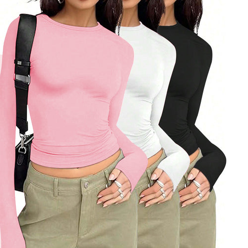 Chemise basique à manches longues pour femmes avec un élégant col rond Chic & Stil