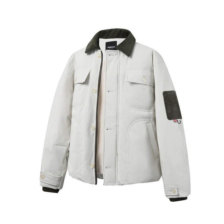 Unisex Padded Overshirt Jacket in Boxy Cut with Cord Collar and Flap Pockets Amarae