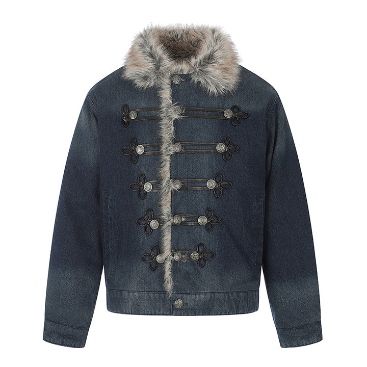 Ladies' denim jacket with faux fur collar and military decorative buttons Amarae