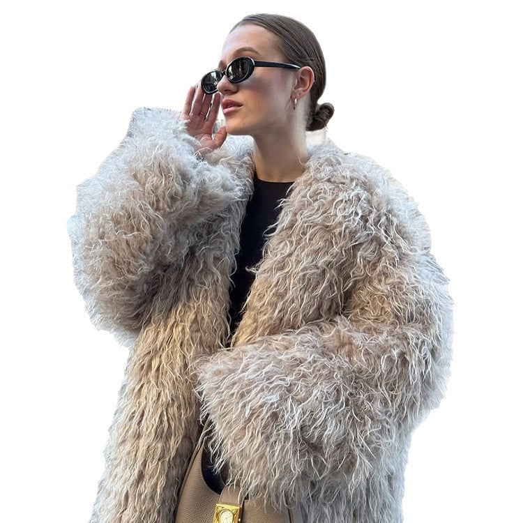 Women's Oversize Curly Faux Fur Coat in Shaggy Look Amarae