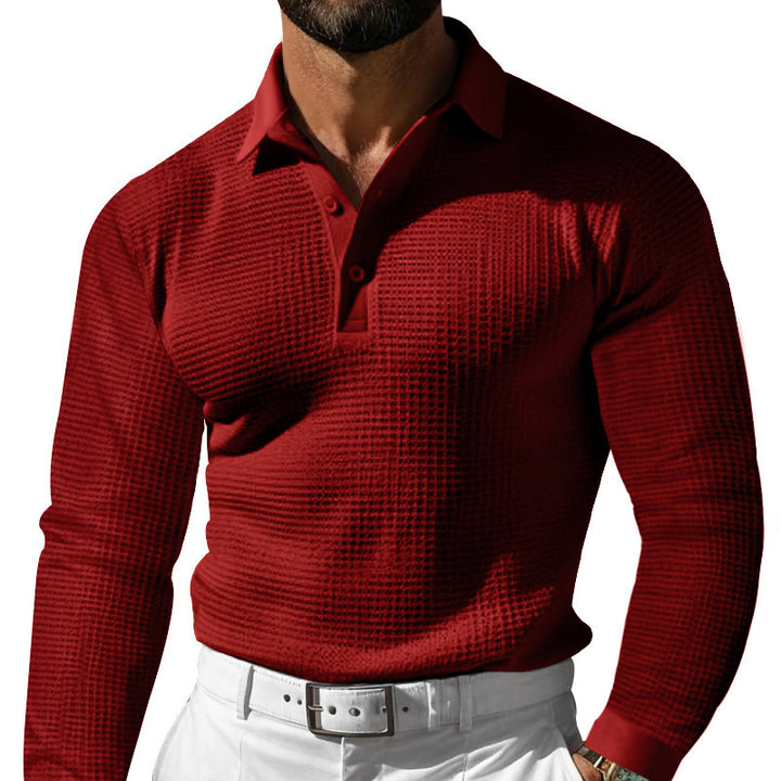 Stylish long sleeve men's t-shirt with structured design and modern button placket Amarae