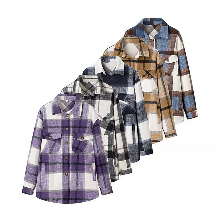 Women's Checked Overshirt in Shacket Style with Patch Chest Pockets and Soft Flannel Look Amarae