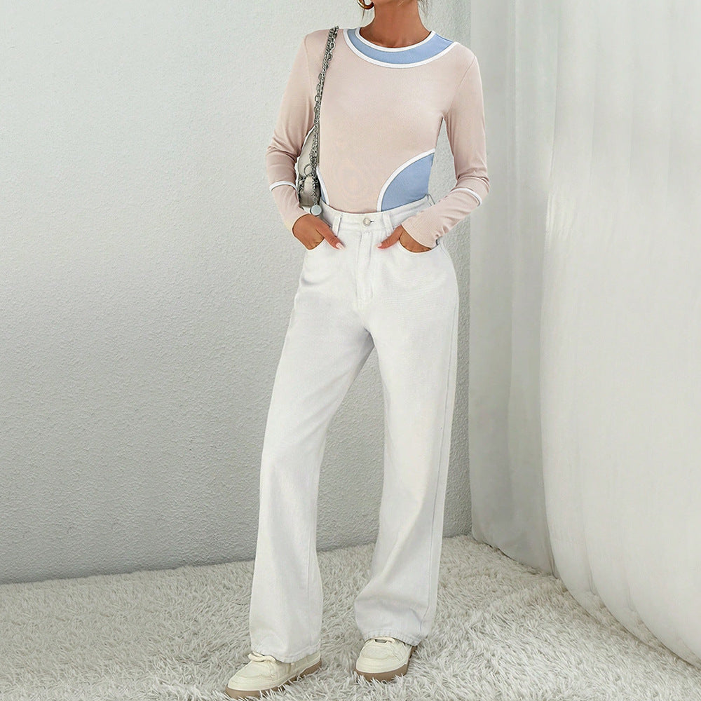 Chemise à manches longues pour femmes avec des combinaisons de couleurs courbées et des fibres élastiques Chic & Stil