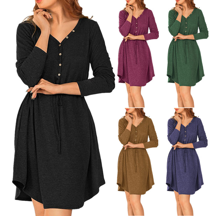 Casual wrap dress for women with button details and drawstring waist Lune London