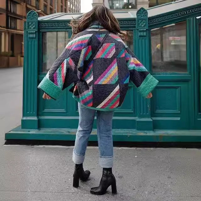 Women's padded kimono quilted jacket with patchwork design and wide sleeves Amarae