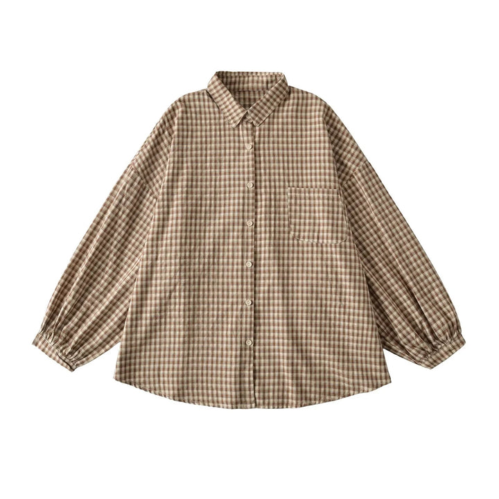 Casual checkered blouse for women with off-the-shoulder and large buttons Lune London