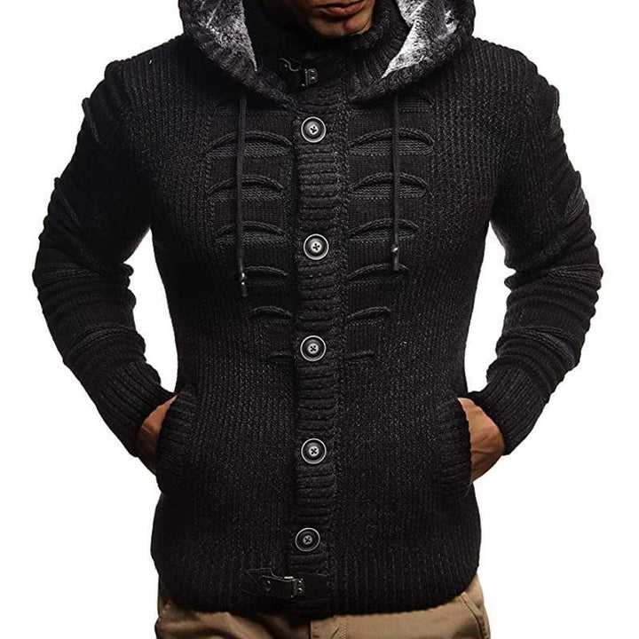 Men's knitted jacket with hood and decorative button details Lune London