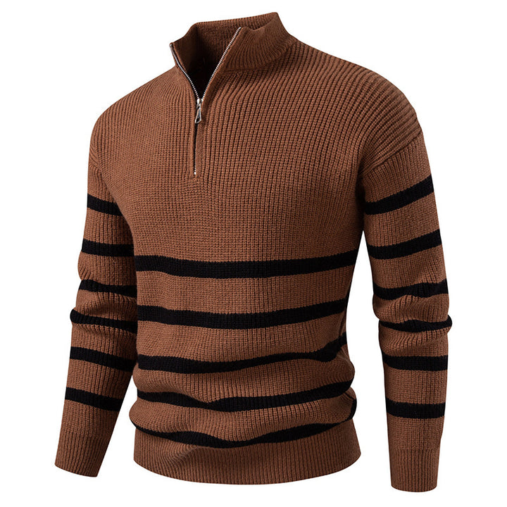 Men's wool sweater with modern half-zip closure and striped design Lune London