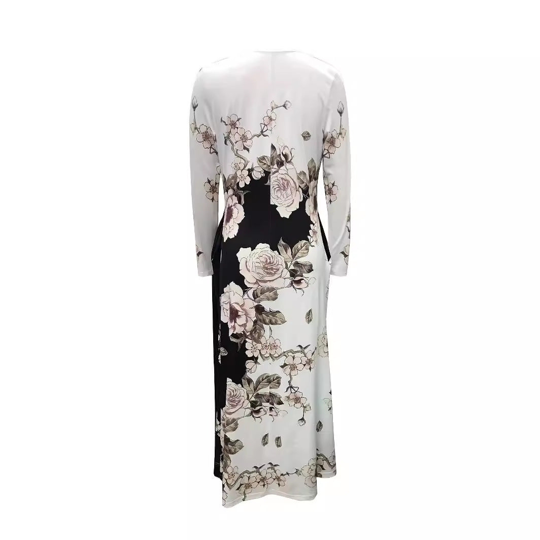 Maxi dress for women with floral design and discreet side pockets Lune London