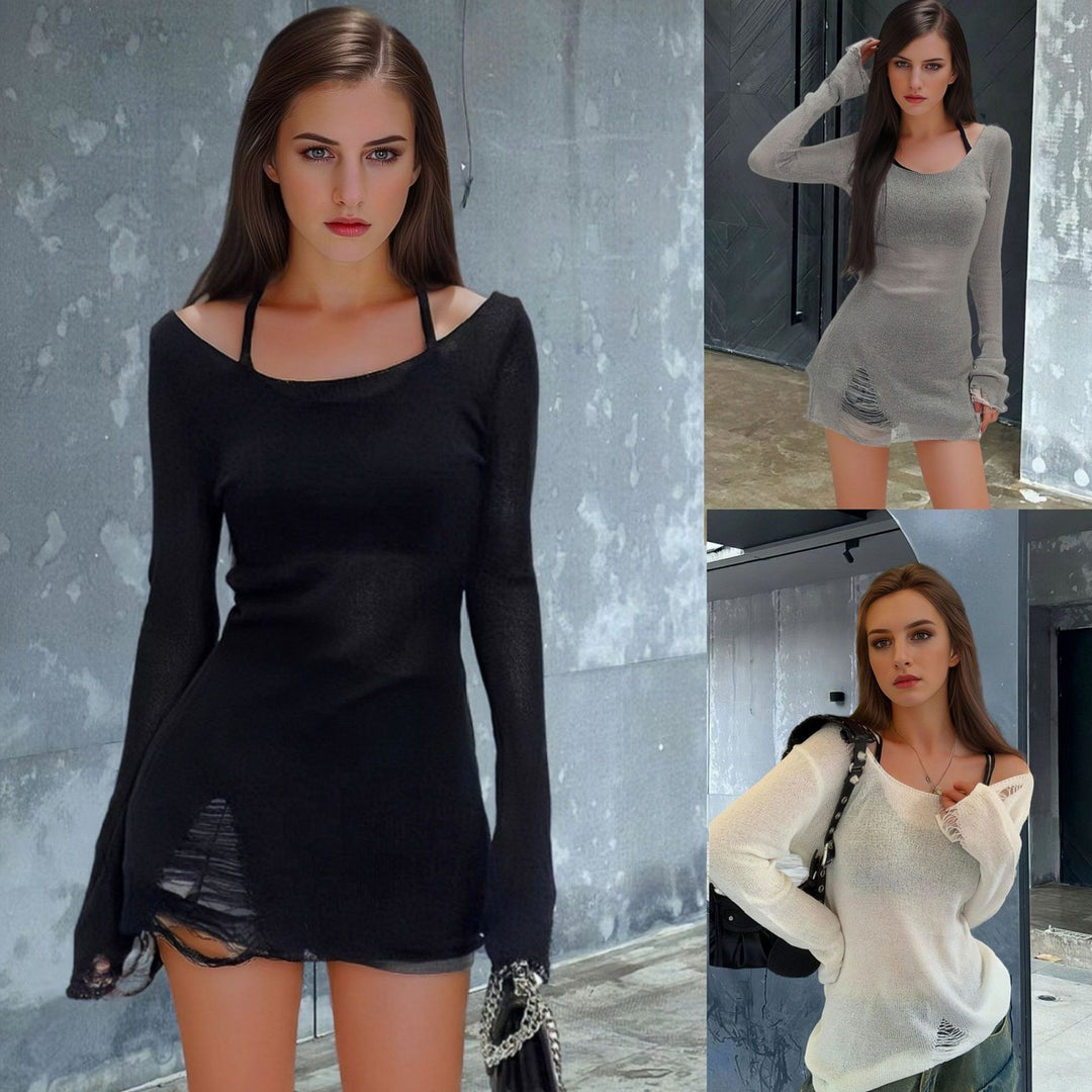 Casual knit dress for women with trendy rips Lune London