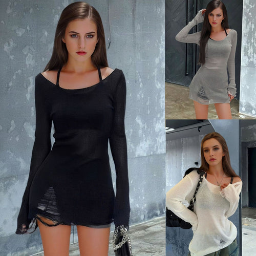 Casual knit dress for women with trendy rips Amarae